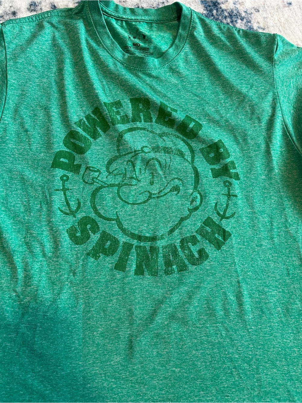 ‘Powered By Spinach' Popeye Graphic Green Tee • M •